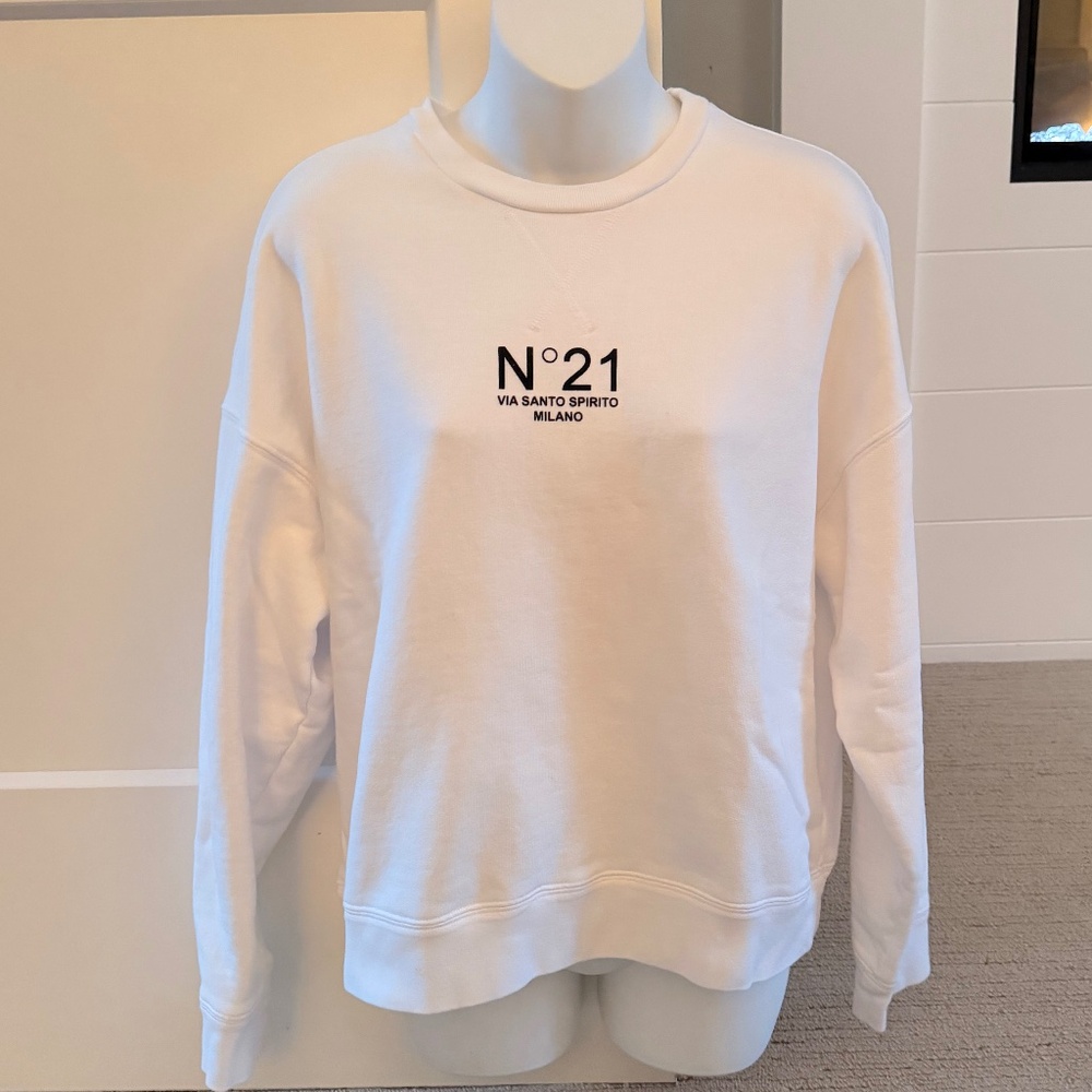 N°21 Crisp White Crewneck Logo Sweatshirt Sz S NEW